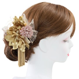 [京都きもの友禅]髪飾り 結婚式 成人式 卒業式 水引 和装 振袖 袴 浴衣 七五三 着物 ヘアアクセサリー アクセサリー 造花 水引 可愛い 2点セット (25w300 ゴールド)