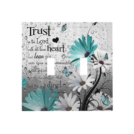 Farm Teal Daisy Floral Bible Verse Inspirational Motivational 2 Gang Light Switch Plate Cover Double Toggle Wall Plate Decorative Switchplate Electrical Faceplate for Livingroom Office Bathroom