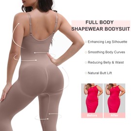SHAPERX Hourglass Leggings 360 Compression 2 Sizes Look Full Body Shaper Breathable No Roll Down,SZ5809-Sienna-2XL/3XL