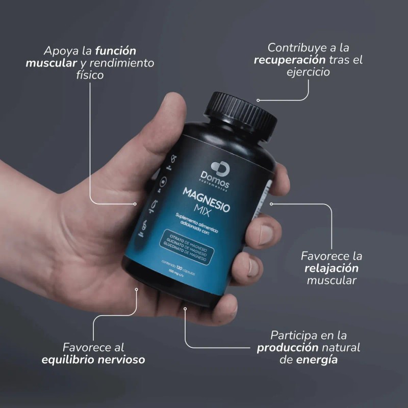Domos- Magnesio Mix- Citrato, Glicinato Y Gluconato-120 Cáps Sin Sabor