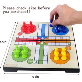 KIDAMI Ludo Magnetic Board Game Set, Folding and Light-Weight for Carrying, Gift for All Age (9.5 X 9.5 inches)