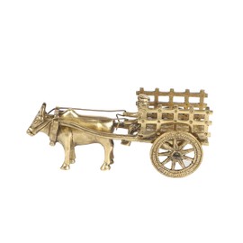 Two Moustaches 6 Inches Brass Bullock Cart Showpiece, Brass Showpices for Home Decor, Aesthetic Room Decor, Corner Shelf Showpieces, Standard, Pack of 1