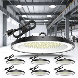 High Bay Lights UFO Led Light 200W LED Shop Lights 6000K IP65 Commercial Bay Lighting Fixture 30000 LM Super UFO Bright, 5FT Cable Plug & Play for Gym Factory Warehou 6 Pack
