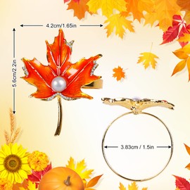 AnyDesign 8Pcs Maple Leaves Napkin Ring Holders Fall Thanksgiving Napkin Rings Metal Autumn Leaf Napkin Buckle with Faux Pearl Dinner Table Rings for Party Family Gathering Wedding Table Decor