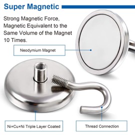 DIYMAG Heavy Duty Magnetic Hooks, Strong Neodymium Magnet Hook for Home, Kitchen, Workplace, Office and Garage, Hold up to 100 pounds，Pack of 6