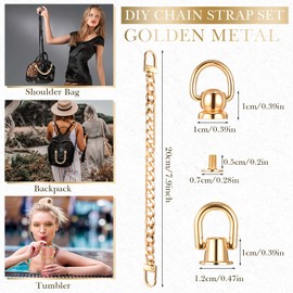 4 Pcs 7.9 Inch Purse Chain Strap Handbag Chains Accessories Flat Purse Extender Shoulder Cross Body Replacement Straps with 24 Metal D Ring Stud Screw for Women DIY Wallet Tumbler Crafts, Gold