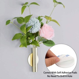 JUXYES Pack of 2 Wall Flower Vase Tube Metal Flower Vase with Sticker, Modern Dried Flower Holder Wall Decoration for Porch Home Office