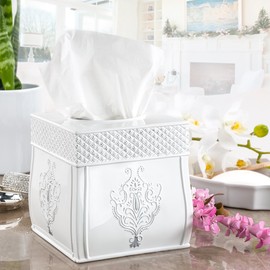 Creative Scents Vintage White Tissue Box Cover Square – French Country Tissue Box Holder Square - White Tissue Holder for Bathroom with Durable Crafted Sliding Bottom for Tissues Cube Box