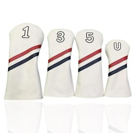 Golf Club Head Covers for Driver Fairway Woods and hybrids - Leather Head Covers disigned to fit All Drivers and Woods - Embroidery Number Vintage Leather Style - Soft and Delicate Interior