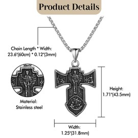OIDEA Men's Necklace Jesus Cross: Orthodox Cross Pendant with Stainless Steel Wheat Chain Religious Jewellery Gift for Men Friend Brother