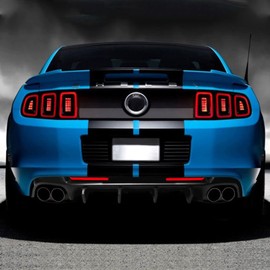 IKON MOTORSPORTS, Rear Diffuser Bumper Lip Compatible with 2013-2014 Ford Mustang Shelby GT500, GT500 Style Gloss Black PP Rear Bumper Lip Spoiler Diffuser W/ V3 Style Shark Fins