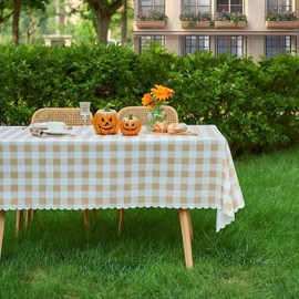 MANGATA CASA Tan Gingham Tablecloth for Rectangle Tables- Checkered Table Cloth Waterproof Kitchen & Table Linens-Polyester Buffalo Plaid Wrinkle Free Table Cover(Light Brown 60x72in)