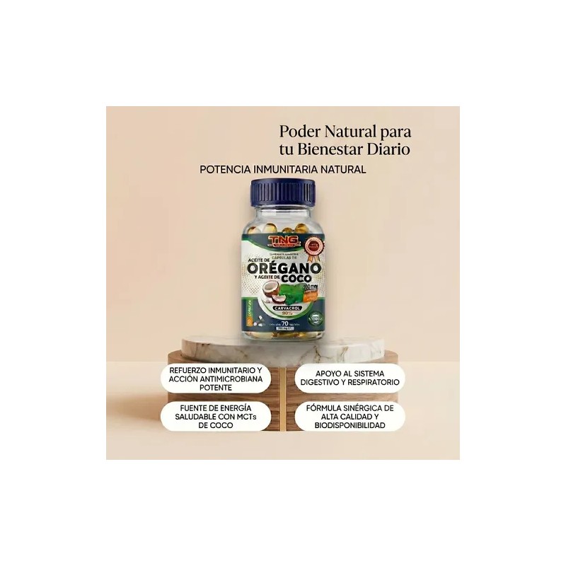 Aceite Orégano Y Coco 500mg 70 Cápsulas - Tng Naturista