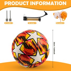 Standard Champions League Football, Size 5 Football for Children and Adults, with 1 Ball Pump, 1 Mesh Bag, 2 Needles, Regular No. 5 Ball Football for Game and Training (Orange)
