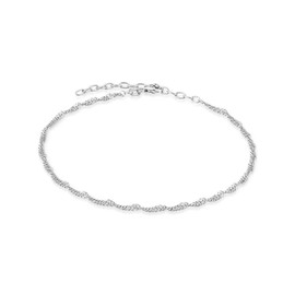 modabilé Women's Anklet Adjustable 925 Sterling Silver Singapore Chain (2.4 mm Wide 23 cm - 28 cm) without Pendant Silver Anklet for Women, Sterling Silver