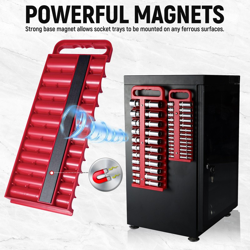 Reniteco Magnetic Socket Organizer Set, 3 Pcs Red Portable Heavy