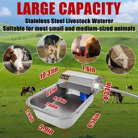 Fsehyue Automatic Dog Water Dispenser 1 Gal/3.8L Outdoor Dog Water Bowl Auto-Fill Water Feeder Stainless Steel Large Livestock Waterer Fit 3/4" GHT Faucet Wide Mouth Wall/Ground Mount