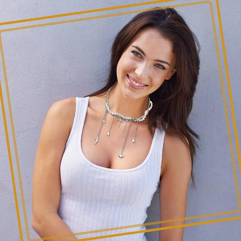 LELWNGGQ Crystal Cross Pearl Necklace Clavicle Chain Necklace Crucifix Pendant