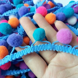 Yalulu 5 Yards Mini Rainbow Pom Pom Tassel Pompom Trim Ball Fringe Ribbon DIY Sewing Accessory Lace Fabric Craft Sewing Supplies (Blue 2)