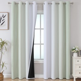 Estelar Textiler Sage Green and Greyish White Gradient Blackout Curtains for Bedroom, Thermal Insulated Ombre Blackout Drapes, Room Darkening Energy Saving Curtains for Living Room,52Wx84L,2 Panels