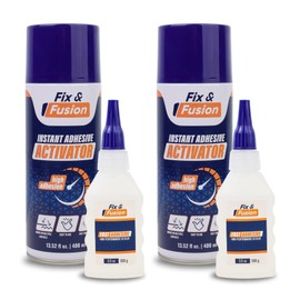 FIX & FUSION Ca Super Glue (3.5 Oz) with Activator Spray (13.5 Fl Oz) Set, Fast Adhesive/Cyanoacrylate Glue & Instant Activator for Woodworking, Plastic, Rubber, Granite, DIY & Industrial, (2 Pack)