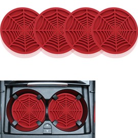 4PCS Silicone Car Coasters,Unique Spider Web Non-Slip Car Cup Holder Coaster Car Interior Accessories,Universal 2.75 Inch Car Drink Coaster for Women Men (Red)