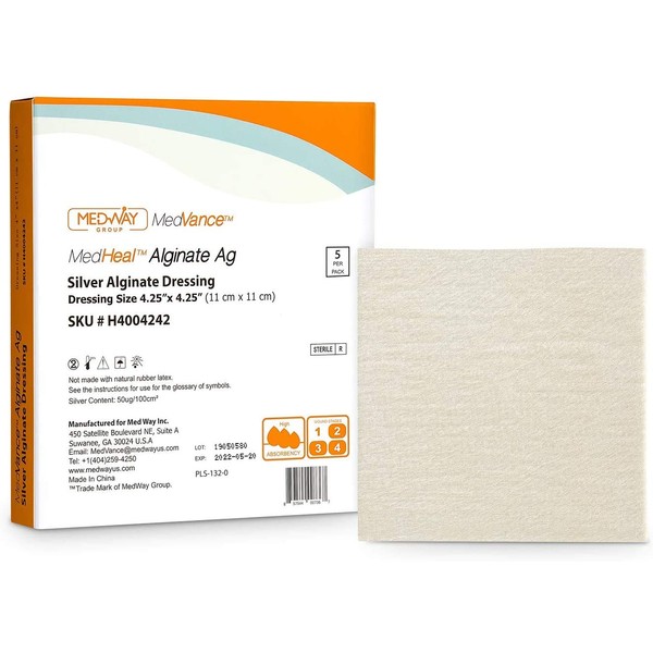 MedHeal Silver Calcium Alginate Ag Sterile Highly Absorbent Antibacterial Dressing,