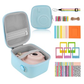 Risou Mini Camera Accessories Bundles Compatible with Instax Mini 12/11/9/8 Camera - Package includes:Camera Case,Photo Decoration Stickers, Color Photo Frame, Colored Shoulder Straps (Blue)