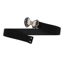 Faletony Women Elastic Waist Belt Black Stretch Belt Rhinestone Belt Pearls Bow Belt for Dresses Butterfly Stretchy Cinch Waistband