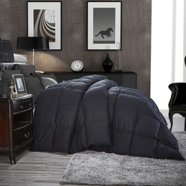 Luxurious All-Season Goose Down Comforter Queen Size Duvet Insert, Classic Black, Premium Baffle Box, 1200 Thread Count 100% Egyptian Cotton Cover, 55 oz Fill Weight (Queen, Black)