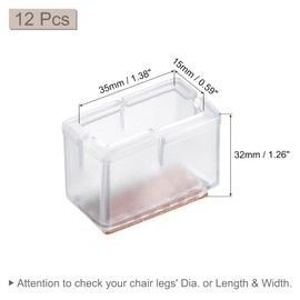 sourcing map Chair Leg Floor Protectors, 12Pcs Rectangle PVC & Felt Chair Leg Cover Caps for Hardwood Floors (Clear White, 15x35mm/ 0.59"x1.38")