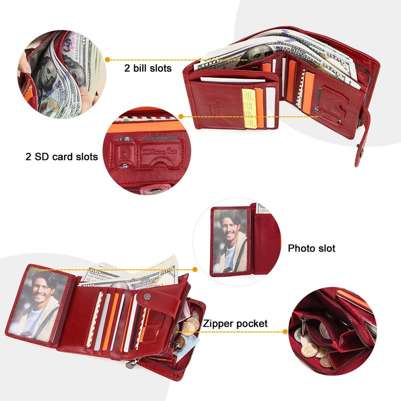 CONTACT'S-Women Leather Wallet RFID Blocking Small Bifold Coin Pocket Purse