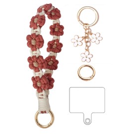 2Pcs Macrame Wristlet Keychain Handmade Daisy Weave Crochet Keychains Wrist Lanyard Cute Fresh Pastoral DIY Woven Finished Key Chain Flower Boho Keyring Phone Holder for Women Girl