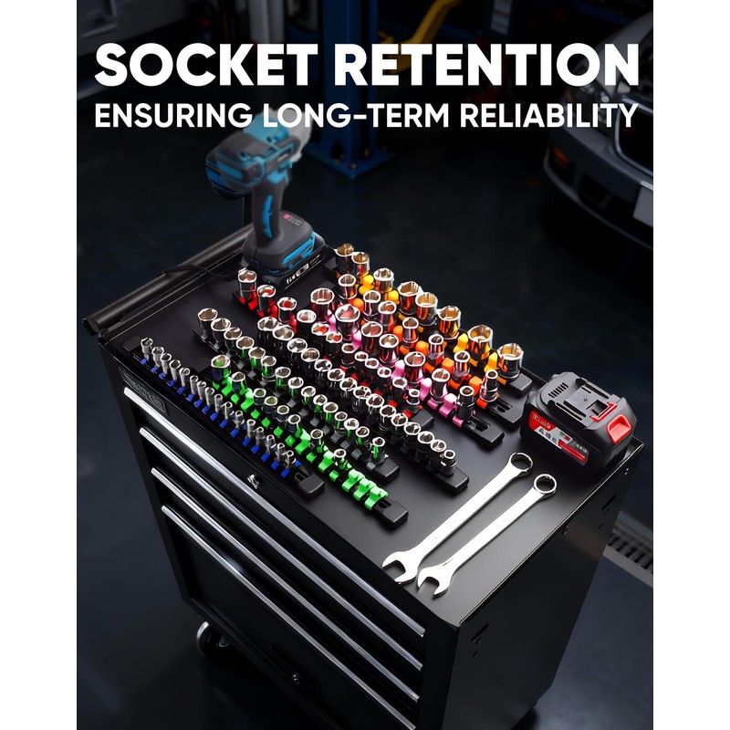 ALOANES 3PC ABS Socket Organizer, Socket Rails Fit 3/8 inch