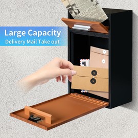 xhlokk Combination Lock Wall-Mount Mailbox, Wood Vintage Metal Mailboxes for Outside, Security Drop Box with Lock, Large Capacity Mounted Mailbox, Heavy Duty Thickened Mailbox