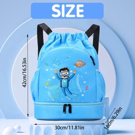 AUNGKWANG Drawstring Gym Bag Kids Gym Bag Waterproof Shopping Bag for Swimming and Beach, sky blue