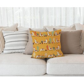 Pillow Cover 18x18in Happy llama pattern with lovely flowers and cacti Pillows Soft Decorative Square Couch Pillow Covers ，Home Decor for Sofa Bedroom Car Couch