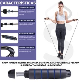Cuerda para saltar con peso integrado mango antideslizante tamaño ajustable 3 metros cuerda salto rapido (Azul)