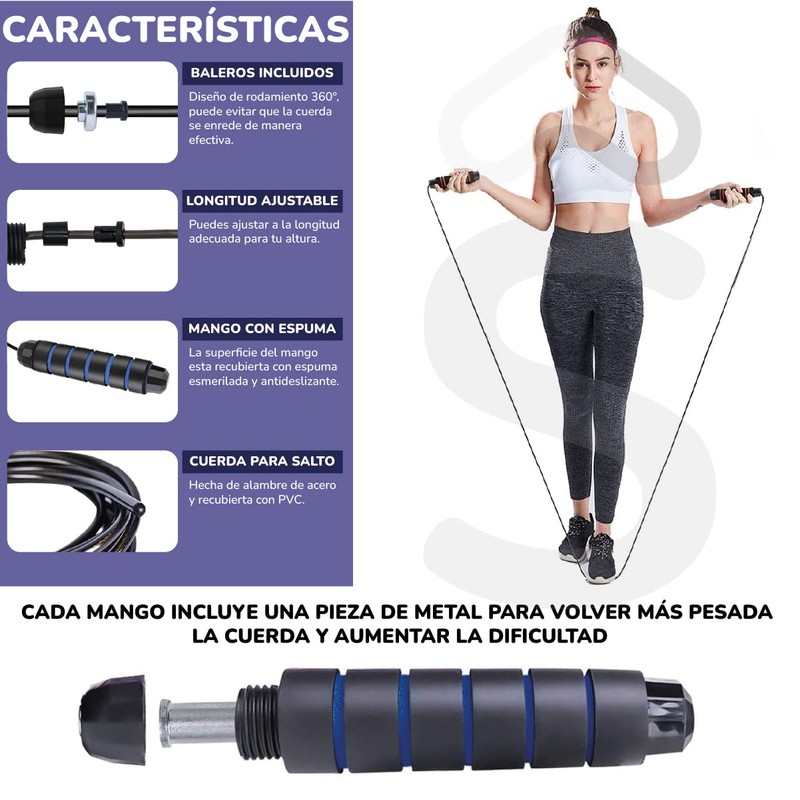 Cuerda para saltar con peso integrado mango antideslizante tamaño ajustable