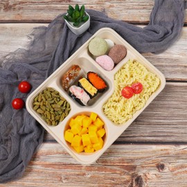 JAYEEY 40 OZ 5 Compartments disposable plates with Lids Plant Fibers 25 pack