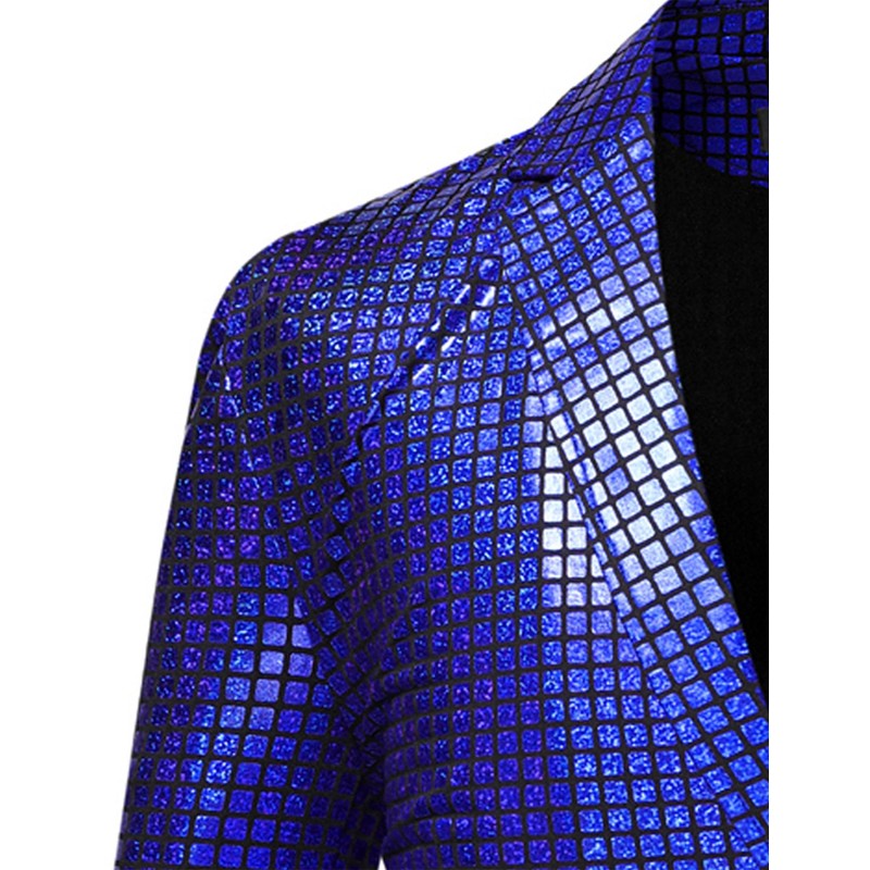 ZEROYAA Men's 70s Disco Suits Metallic Shiny Sequin Outfits Blazer