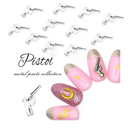 JERCLITY 100 Pieces Pistol Shape Silver Nail Charms Gun Charms 3D Nail Decoration Sticker Flat Back Pistol Alloy Nail Stickers for Nails Big Gun Punk Accessories for DIY Crafts Nail Art Decorations