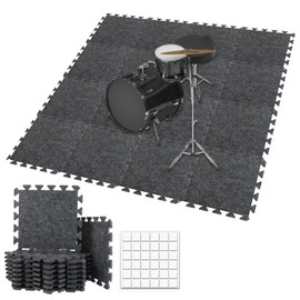 TroyStudio Thick Sound Absorbing Interlocking Floor Mats, 16 Pcs 11x 11 x 0.4 inches High Density Piano Carpet Drum Rug, Non-Slip Anti Vibration Soundproof Pads Acoustic Blankets for Music Studio M