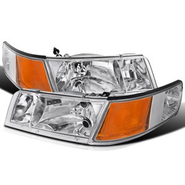 Spec-D Tuning Chrome Housing Clear Lens Headlights + Corner Lights Compatible with 1998-2002 Mercury Grand Marquis L+R Pair Head Light Lamp Assembly