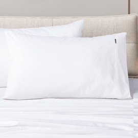 Set of 2 Luxton 100% 1000TC Cotton Pillowcases Standard Size White Color Sateen Cotton Solid Plain White Hotel Level Pillowcase 2pcs Pair (Standard Size 48x73cm, White)