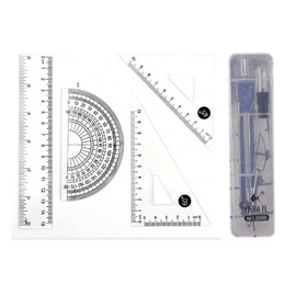 CHSYOO 6 x Plastic Math Geometry Tool Transparent Ruler Set, Triangle Ruler Protractor Drawing Compass Set, for Drawing and Measuring