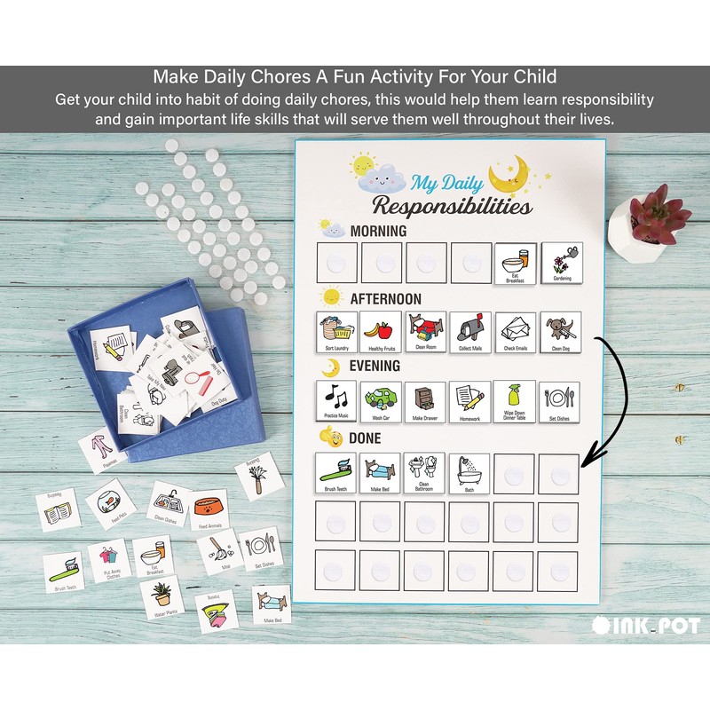 Inkdotpot Kids Daily Responsibility Checklist, to-Do List- Daily Routine- Chore