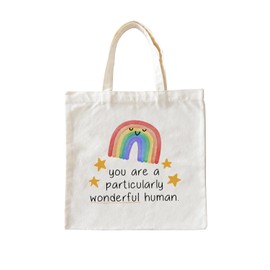 Zeghk Rainbow Canvas Tote Bag for Women Girls, Inspirational motivational Rainbow Gifts for Women, You are a Particularly Wonderful Human, Reusable Grocery Shopping Bag