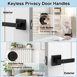 AIKKIL 10 Pack Black Door Handle Interior Privacy Door Levers Set, Keyless Square Door Knob Lock for Bedroom or Bathroom, Heavy Duty Door Handles with Reversible Handle for Left Right Sided Doors