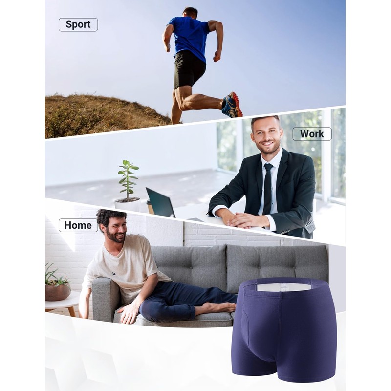 3 Pcs Men’s Incontinence Pants Incontinence Boxer Brief with Absorbent